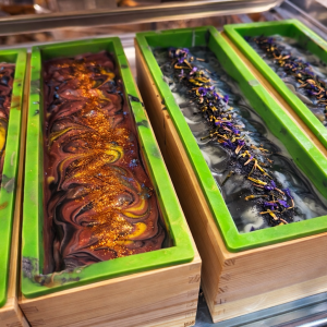 Beautiful Touches artisan soap loaves in production molds
