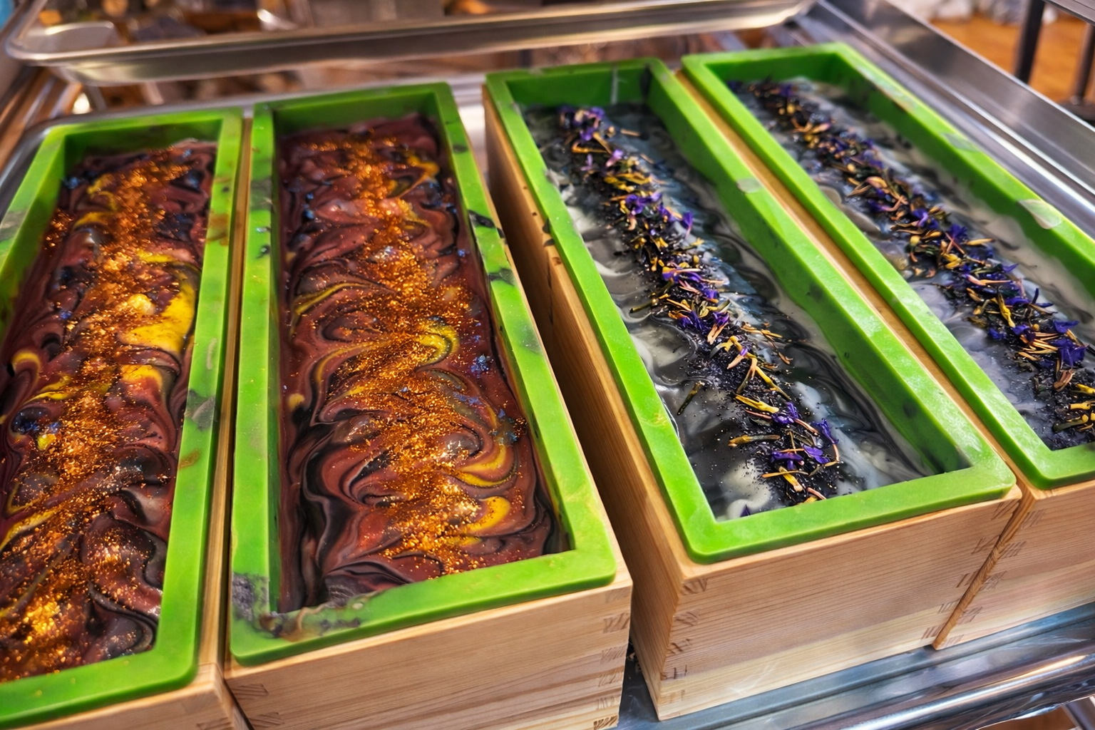 Beautiful Touches artisan soap loaves in production molds